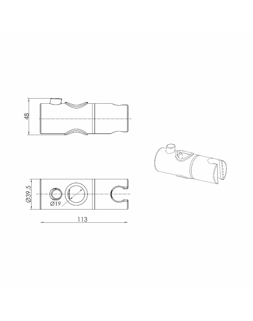 Zdjęcie: Uchwyt prysznicowy do drążka fi19 mm STINNEA