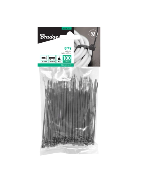Zdjęcie: Taśma kablowa 2,5 x 100 mm Grey 100 sztuk - karta BRADAS