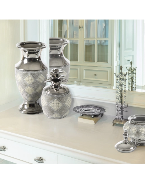 Zdjęcie: Wazon Paula 17x17x35 cm biało-srebrny EUROFIRANY