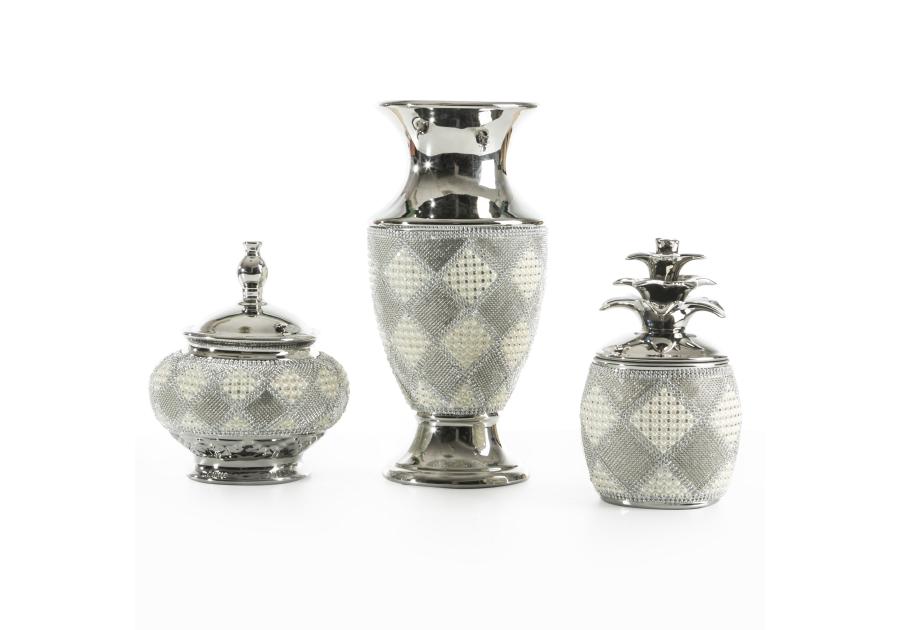 Zdjęcie: Wazon Paula 17x17x35 cm biało-srebrny EUROFIRANY