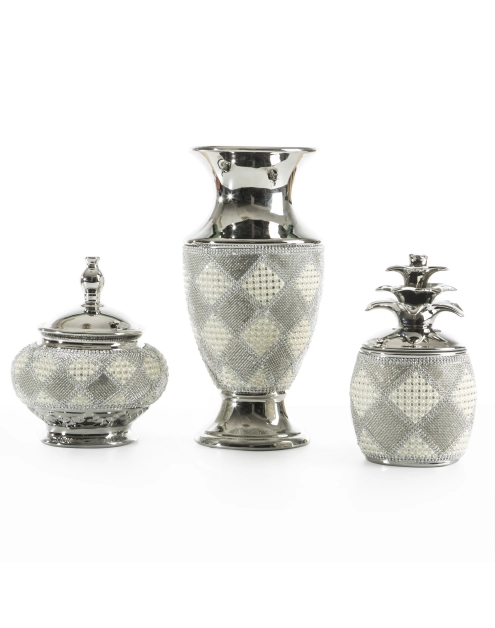 Zdjęcie: Wazon Paula 17x17x35 cm biało-srebrny EUROFIRANY