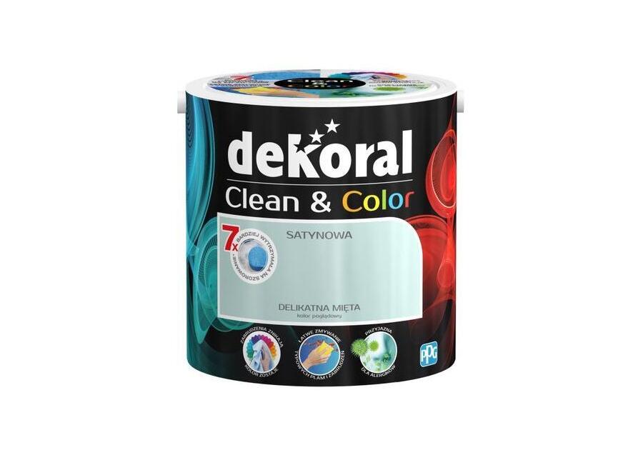 Zdjęcie: Farba satynowa Clean&Color 2,5 L delikatna mięta DEKORAL