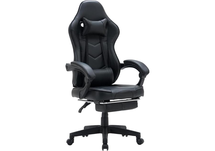 Zdjęcie: Fotel gamingowy Viper z podnóżkiem tapicerowany ekoskóra czarny TS INTERIOR