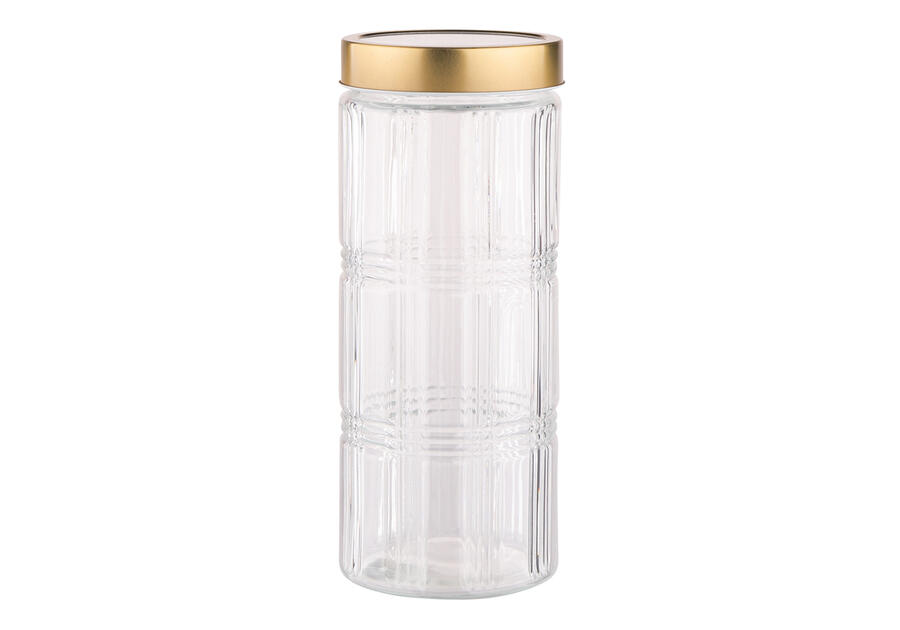 Zdjęcie: Pojemnik szklany z pokrywką w kolorze złota 2,2 L dekoracja kratka ALTOMDESIGN