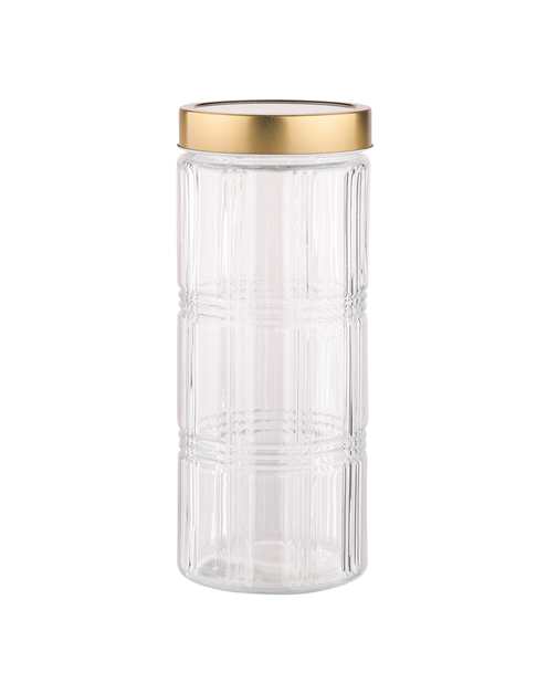 Zdjęcie: Pojemnik szklany z pokrywką w kolorze złota 2,2 L dekoracja kratka ALTOMDESIGN