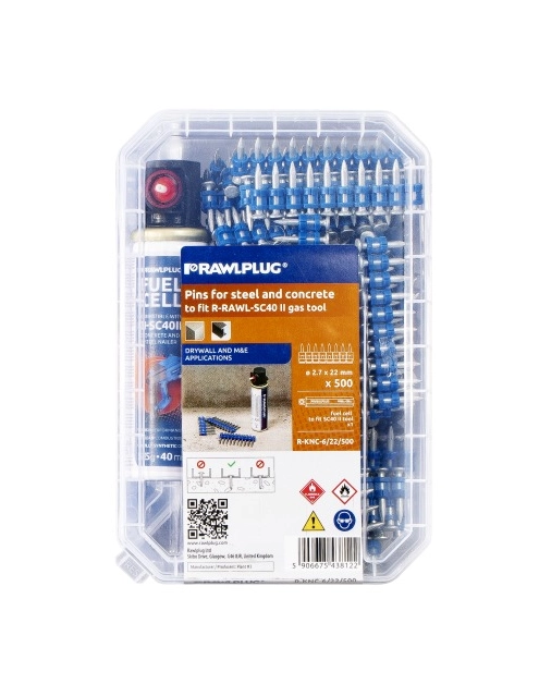 Zdjęcie: Gwoździe na plastiku do betonu do osadzaka SC40 25 mm twardość 57-60 hrc 500 szt.+ 1 gaz RAWLPLUG