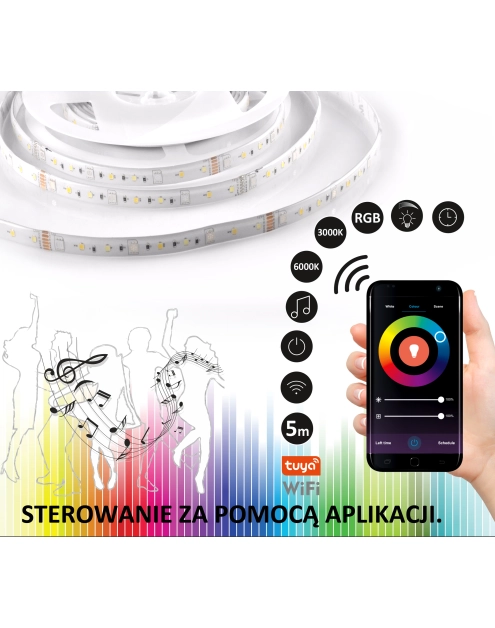 Zdjęcie: Pasek WiFi 5 m 3000K+6000K+RGB IP65 music Tuya POLUX