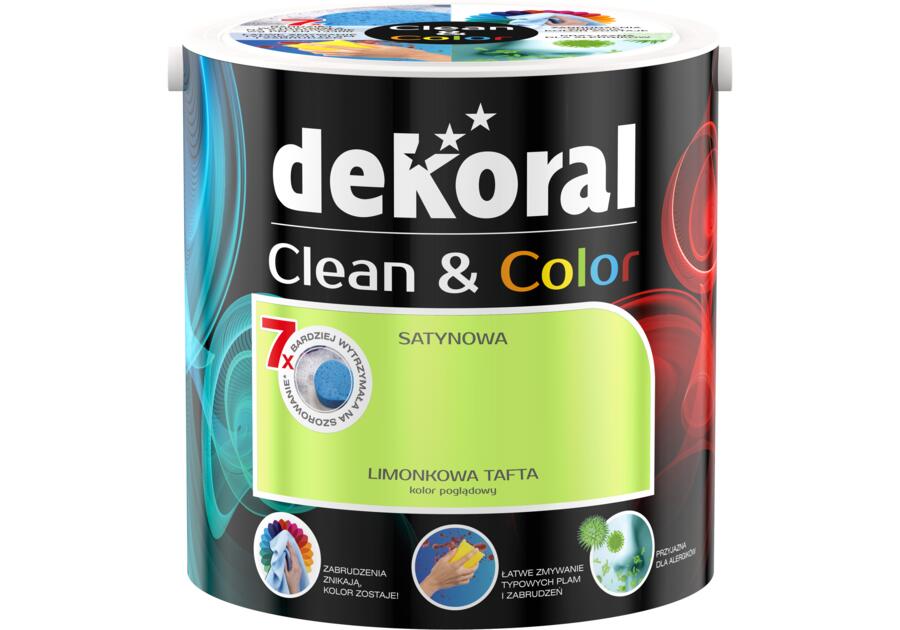 Zdjęcie: Farba satynowa Clean&Color 2,5 L limonkowa tafta DEKORAL