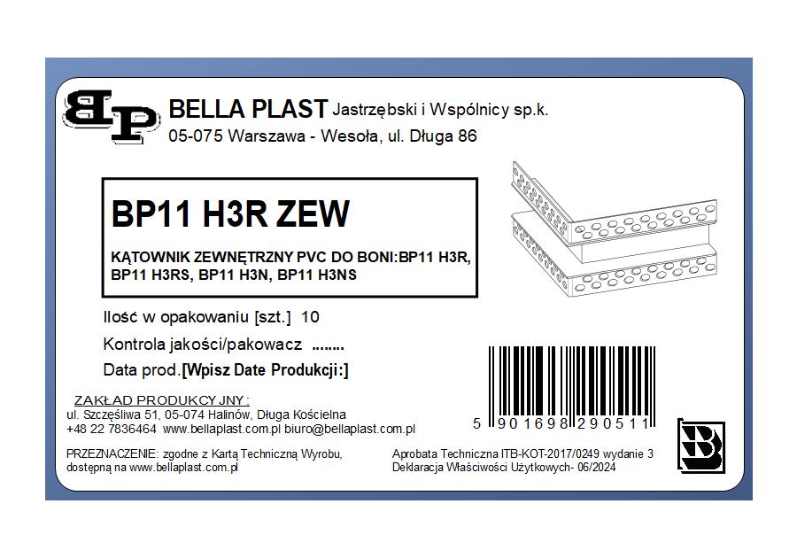 Zdjęcie: Kątownik zewnętrzy BP11 H3R ZEW biały BELLA PLAST