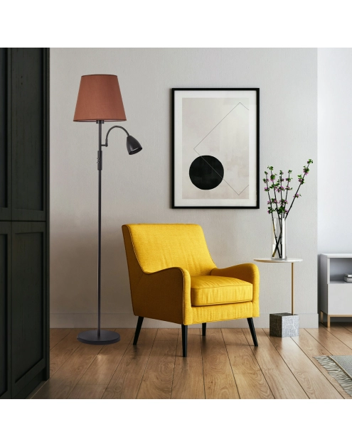 Zdjęcie: Lampa podłogowa Artemis plus, czarna podstawa, cappuccino abażur ADRILUX