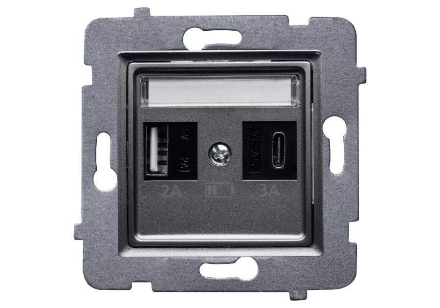 Zdjęcie: Ładowarka szybka USB A+C (A-10 W, C-20 W), bez ramki Rosa inox POLMARK