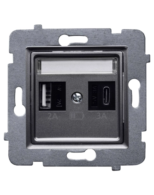 Zdjęcie: Ładowarka szybka USB A+C (A-10 W, C-20 W), bez ramki Rosa inox POLMARK