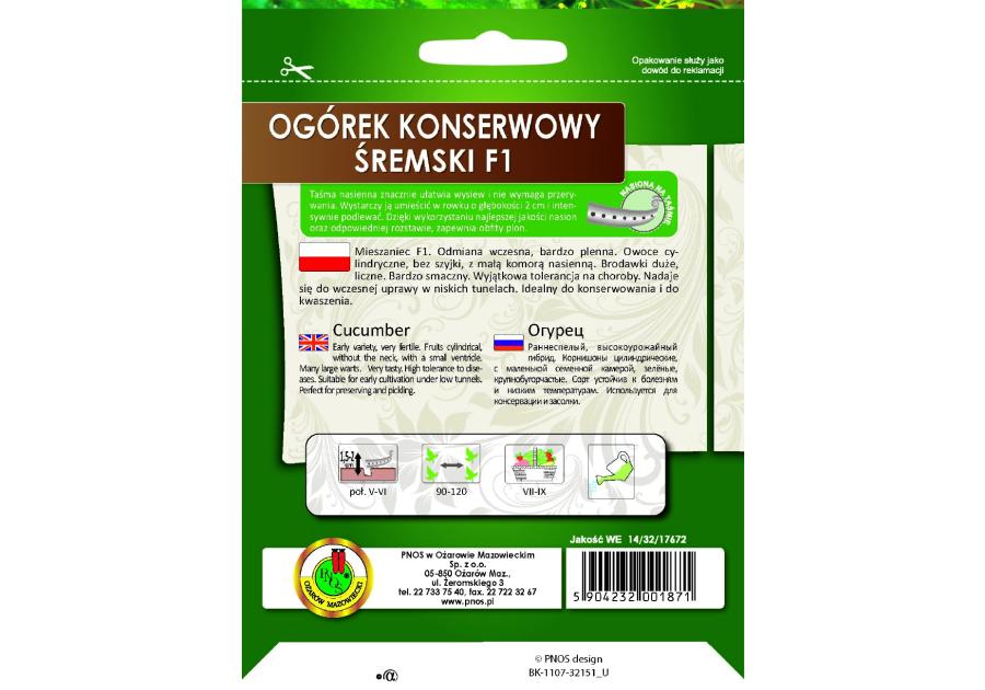 Zdjęcie: Ogórek gruntowy Śremski F1 nasiona na taśmie 6 m PNOS