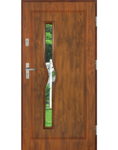 Zdjęcie: Drzwi zewnętrzne stalowo-drewniane Disting Mario 05 Dąb złoty 90 cm prawe KR CENTER