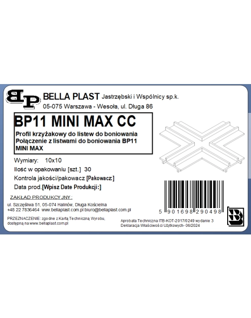 Zdjęcie: Łącznik PVC krzyżowy BP11 Mini Max CC biały, do listew do boniowania BELLA PLAST