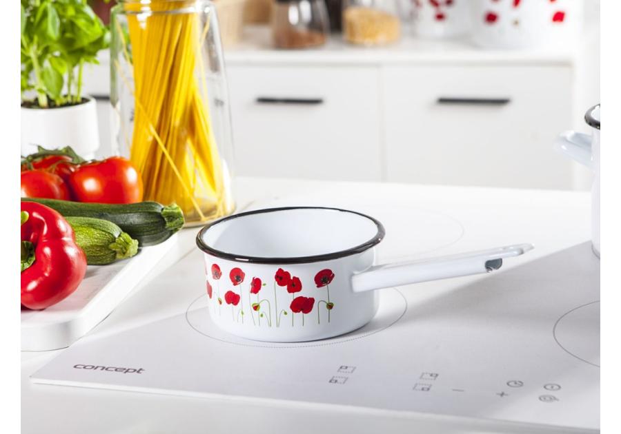 Zdjęcie: Rondel maki emaliowany z trzonkiem 1 L - 14 cm SILESIA