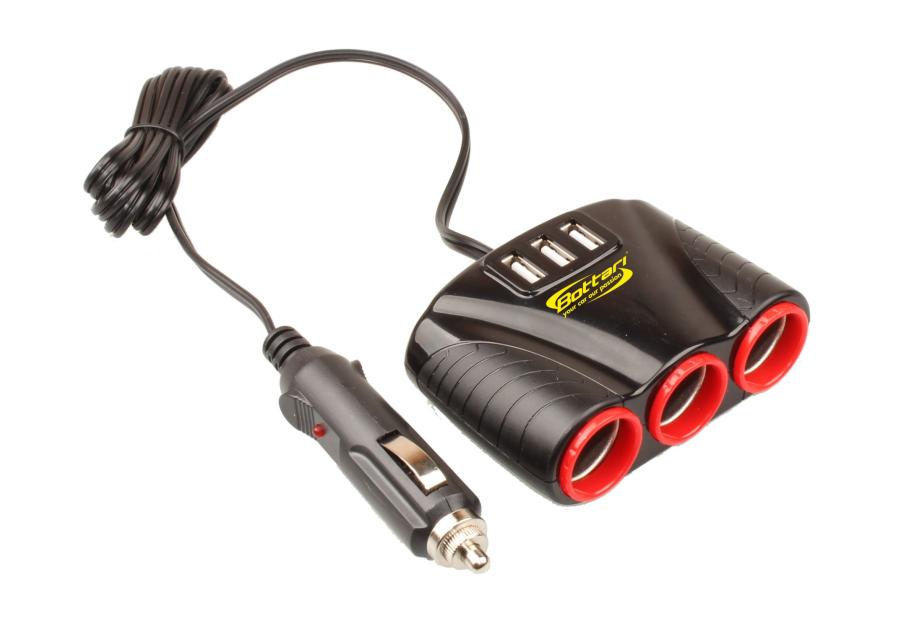 Zdjęcie: Rozgałęziacz potrójny zapalniczki 3 gniazda USB BOTTARI