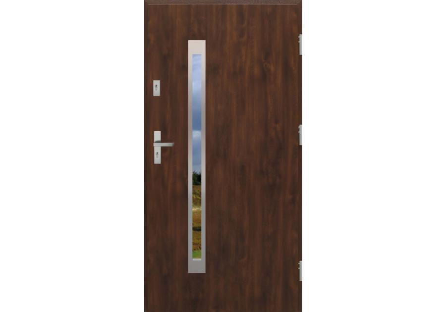 Zdjęcie: Drzwi zewnętrzne stalowo-drewniane Disting Otello 11B Orzech 90 cm prawe zamek listwowy KR CENTER