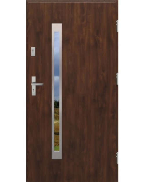Zdjęcie: Drzwi zewnętrzne stalowo-drewniane Disting Otello 11B Orzech 90 cm prawe zamek listwowy KR CENTER