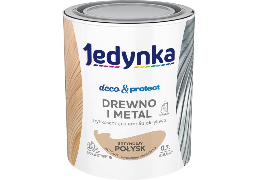 Zdjęcie: Emalia akrylowa Deco&Protect drewno i metal satynowy połysk beżowy 0,7 L JEDYNKA