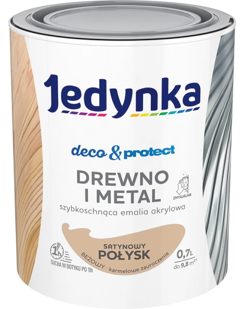 Zdjęcie: Emalia akrylowa Deco&Protect drewno i metal satynowy połysk beżowy 0,7 L JEDYNKA