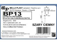 Zdjęcie: Listwa PVC BP13 L250 9/6 szary ciemny, przyokienna, dylatacyjna, z siatką i z uszczelką BELLA PLAST