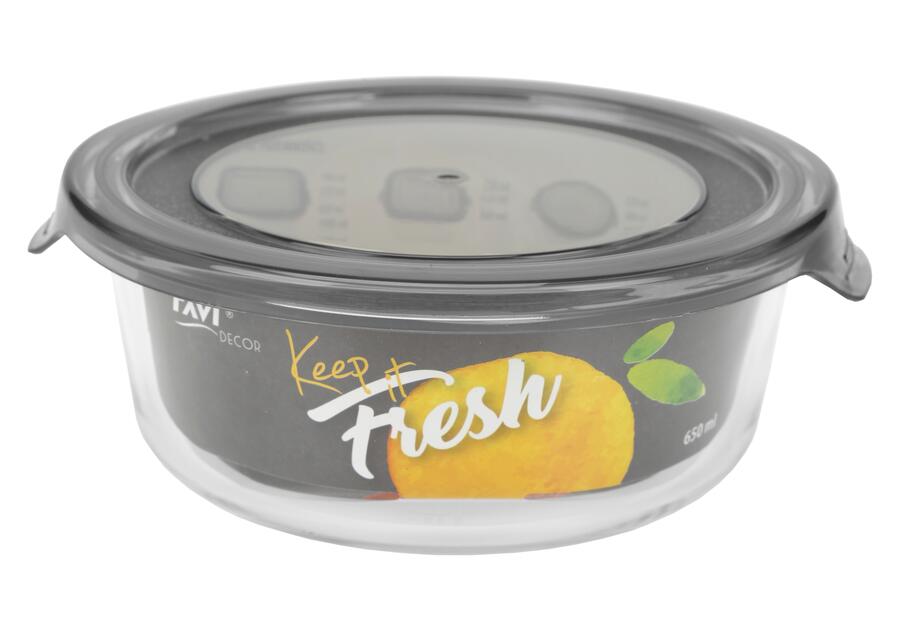 Zdjęcie: Pojemnik ze szkła żaroodpornego 650 ml okrągły, wzór Grey, Keep it fresh DECOR