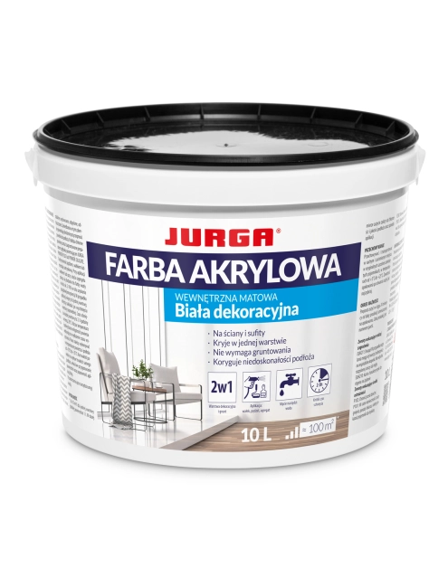 Zdjęcie: Farba wewnętrzna biała matowa 10 L JURGA