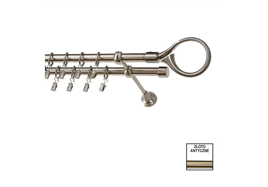 Zdjęcie: Karnisz podwójny Zeus fi 19 mm - 200 cm hak złoto KARWEL