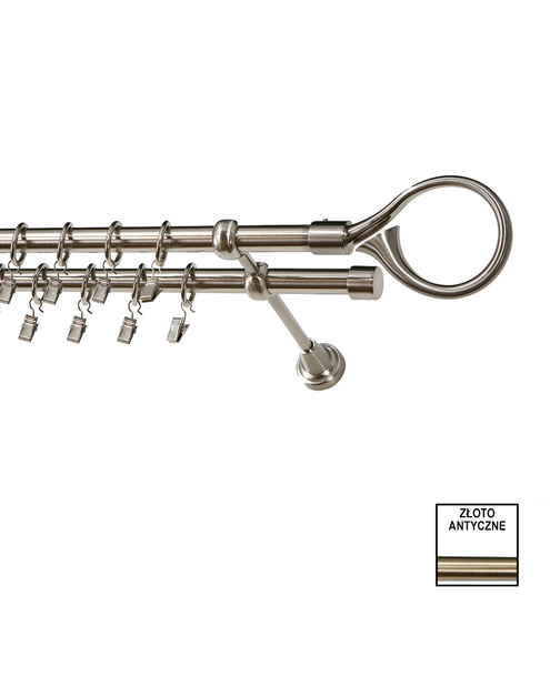 Zdjęcie: Karnisz podwójny Zeus fi 19 mm - 200 cm hak złoto KARWEL