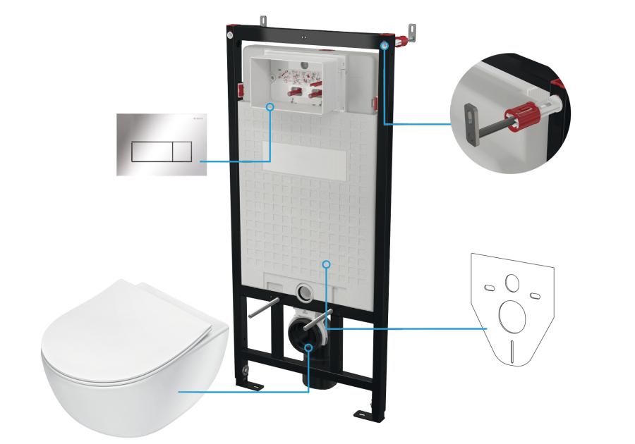 Zdjęcie: Zestaw podtynkowy - stelaż, przycisk chrom, deska, miska wisząca Peonia biała DEANTE