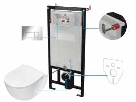 Zestaw podtynkowy - stelaż, przycisk chrom, deska, miska wisząca Peonia biała DEANTE