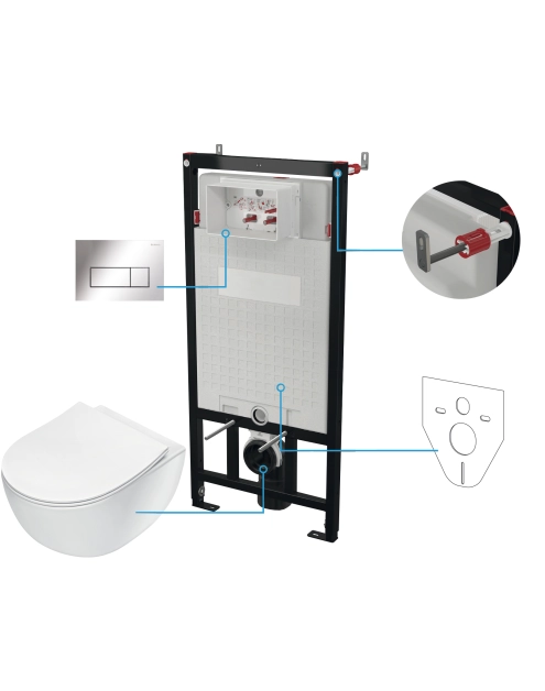 Zdjęcie: Zestaw podtynkowy - stelaż, przycisk chrom, deska, miska wisząca Peonia biała DEANTE