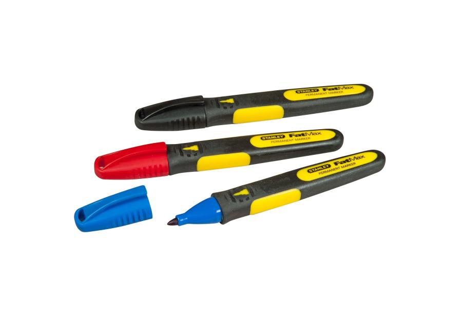 Zdjęcie: Markery XL czarny, czerwony, niebieski, cienka końcówka, 3 sztuki, karta STANLEY