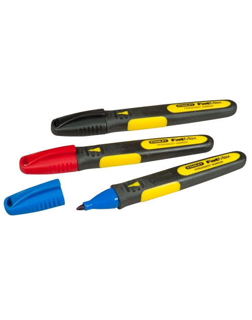 Zdjęcie: Markery XL czarny, czerwony, niebieski, cienka końcówka, 3 sztuki, karta STANLEY