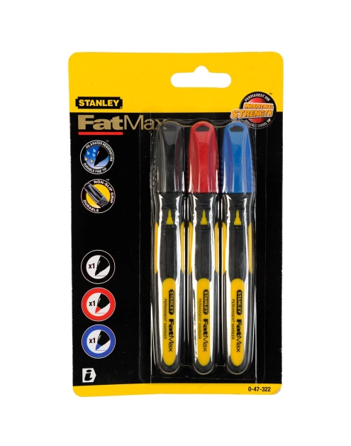 Zdjęcie: Markery XL czarny, czerwony, niebieski, cienka końcówka, 3 sztuki, karta STANLEY