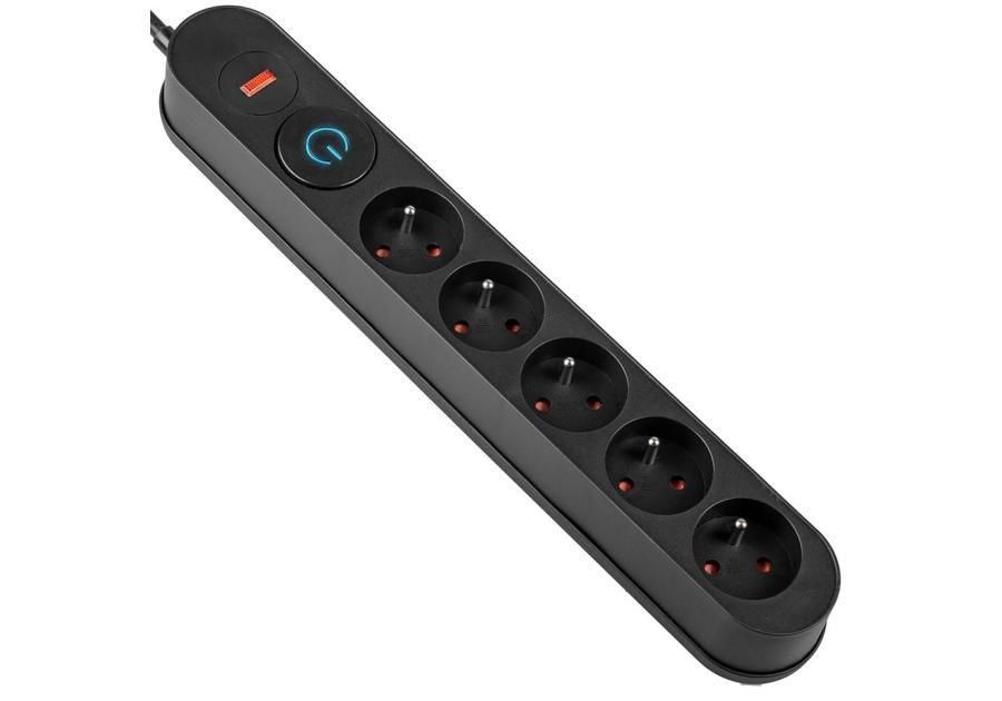 Zdjęcie: Listwa zasilająca z układem przeciwprzepięciowym, 5 m 5 gniazd, włącznik czarna VA0249-5 VAYOX