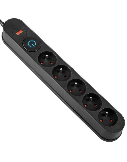 Zdjęcie: Listwa zasilająca z układem przeciwprzepięciowym, 5 m 5 gniazd, włącznik czarna VA0249-5 VAYOX