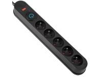 Zdjęcie: Listwa zasilająca z układem przeciwprzepięciowym, 5 m 5 gniazd, włącznik czarna VA0249-5 VAYOX