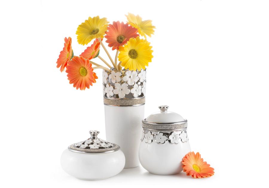 Zdjęcie: Wazon Vaso 11x11x25 cm biało-srebrny EUROFIRANY