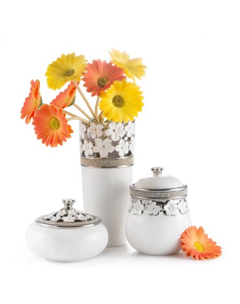 Zdjęcie: Wazon Vaso 11x11x25 cm biało-srebrny EUROFIRANY