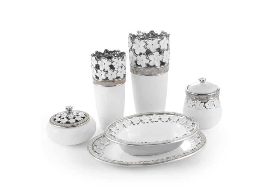 Zdjęcie: Wazon Vaso 11x11x25 cm biało-srebrny EUROFIRANY