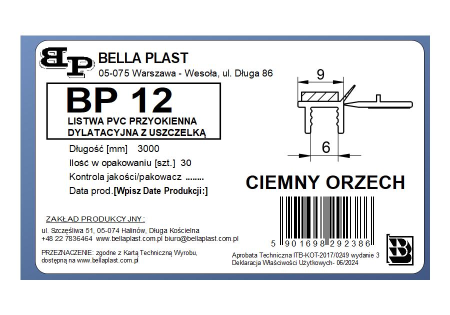 Zdjęcie: Listwa przyokienna BP12 z uszczelką 9x6 mm ciemny orzech BELLA PLAST