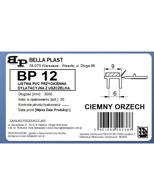 Zdjęcie: Listwa przyokienna BP12 z uszczelką 9x6 mm ciemny orzech BELLA PLAST