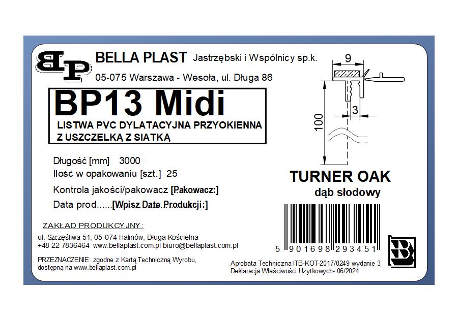 Zdjęcie: Listwa PVC BP13 Midi L300 9/3 dąb słodowy, z siatką i z uszczelką BELLA PLAST