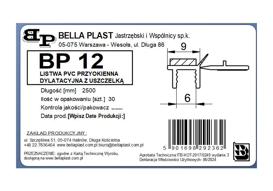 Zdjęcie: Listwa PVC przyokienna, dylatacyjna, tynkarska z uszczelką BELLA PLAST