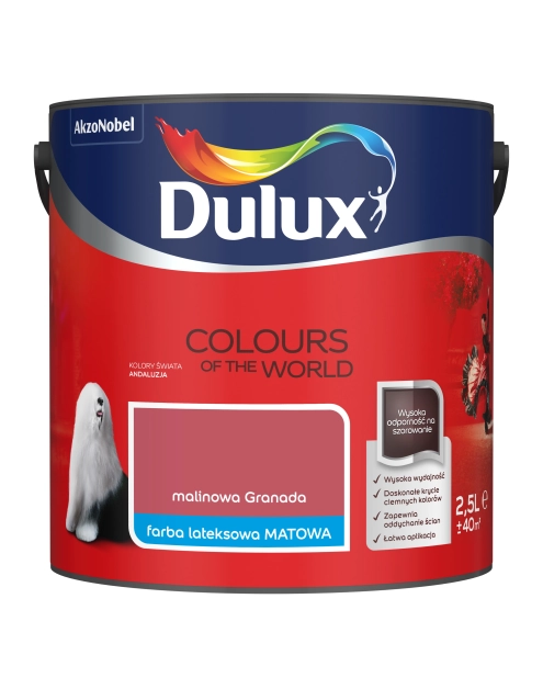 Zdjęcie: Farba do wnętrz Kolory Świata 2,5 L malinowa Granada DULUX