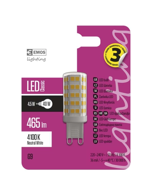 Zdjęcie: Żarówka LED Classic JC, G9, 4,5 W (40 W), 465 lm, neutralna biel EMOS