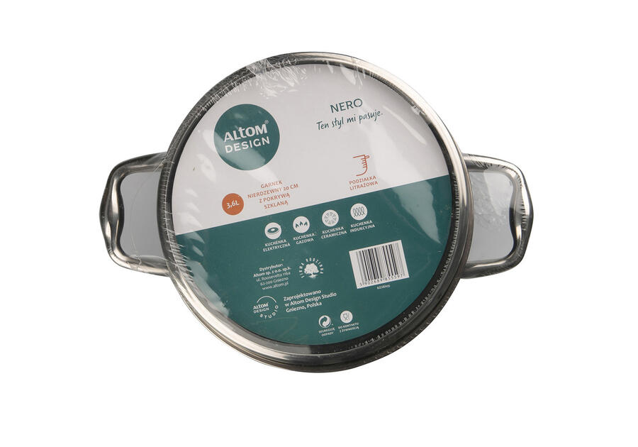 Zdjęcie: Garnek Nero nierdzewny 20 cm z pokrywką szklaną ALTOMDESIGN