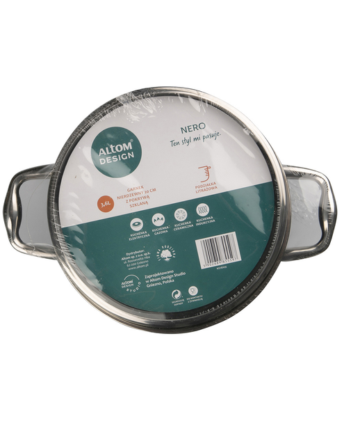Zdjęcie: Garnek Nero nierdzewny 20 cm z pokrywką szklaną ALTOMDESIGN